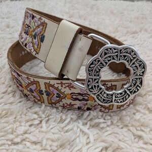 Lucky Brand Multicolor Floral Embroidered Western Boho Belt with Silver Buckle